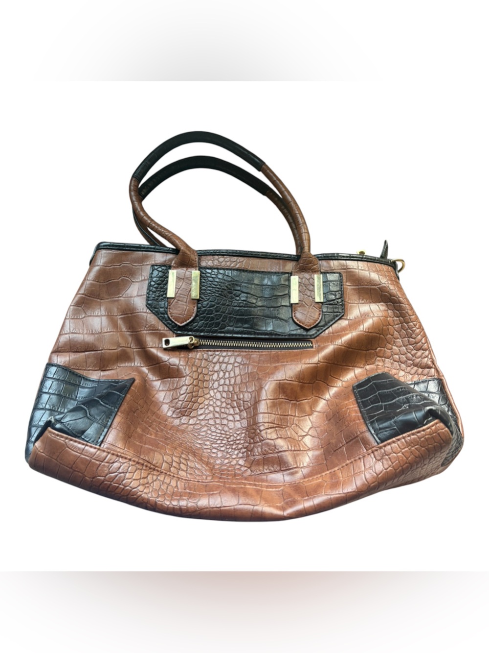 Brown Black Croc Embossed Oversized Tote Bag Y2K Slouchy Carryall Purse